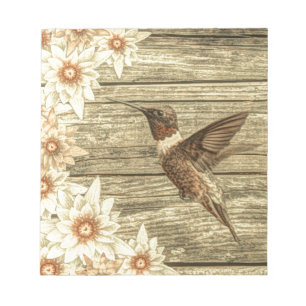 Barn wood white daisy french country hummingbird notepad