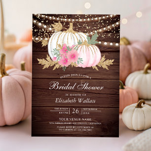 Barn Wood White Pumpkin Pink Floral Bridal Shower Invitation