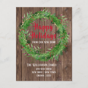 Barn Wood Winter Greenery New Home Happy Holidays Postcard