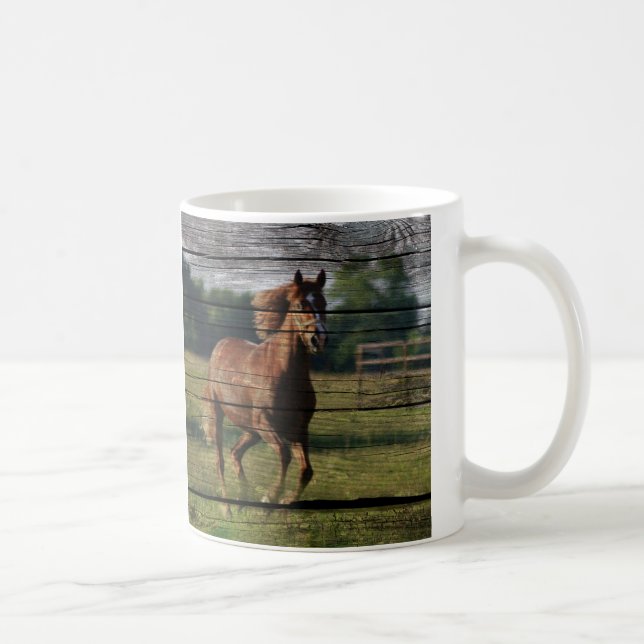 Barn Woodgrain Country Ranch Galloping Brown Horse Coffee Mug (Right)