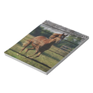 Barn Woodgrain Country Ranch Galloping Brown Horse Notepad