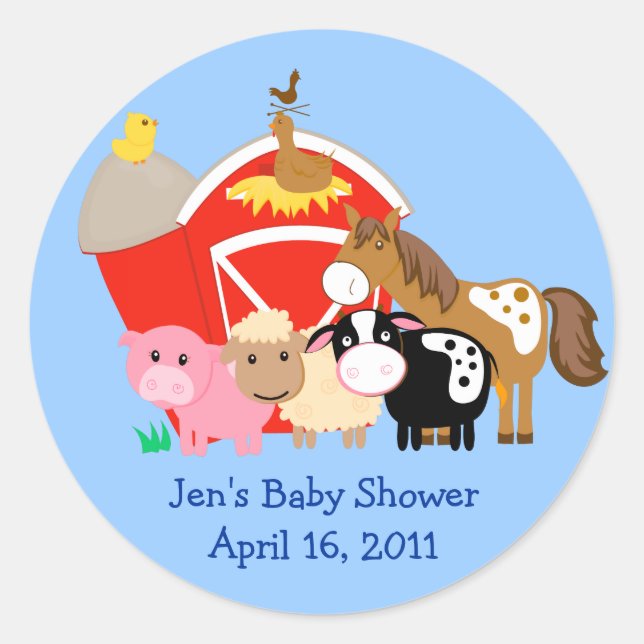 BARN YARD Baby Shower or Birthday Favor Stickers (Front)