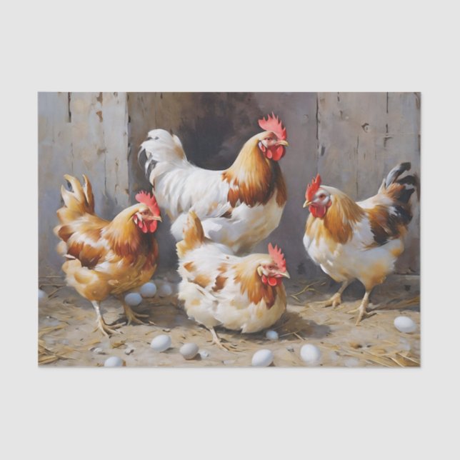 Barn Yard Chickens and Eggs Decoupage Tissue Paper (Front)