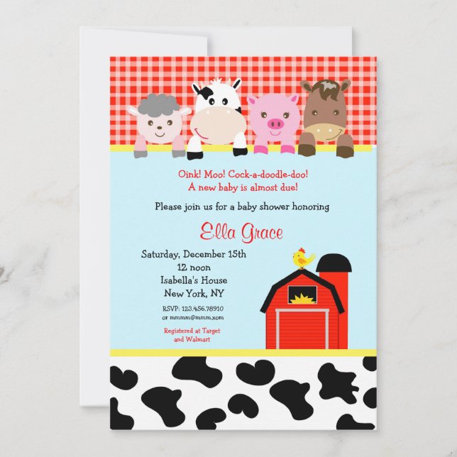 Barn yard Farm Barnyard Baby Shower Invitations (Front)