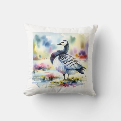 Barnacle Goose in Serene Light AREF756 _ Watercolo Throw Pillow