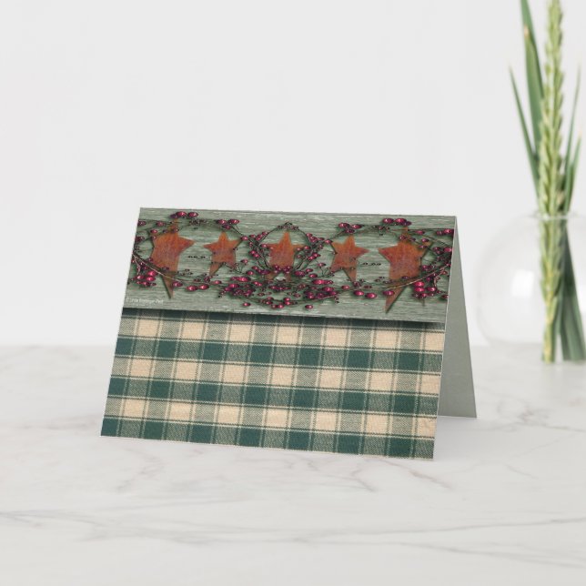 Barnboards Rusted Stars Green Holiday Card (Front)