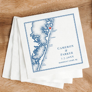 Barnegat Light NJ Map Navy Elegant Wedding Napkins