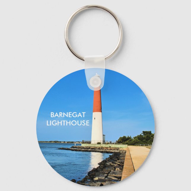 Barnegat Lighthouse, New Jersey Button Keychain (Front)