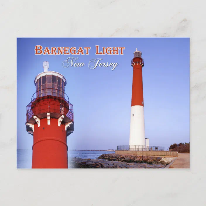 Long Beach Island New Jersey Barnegat Lighthouse Technical Postcard NJ Light 