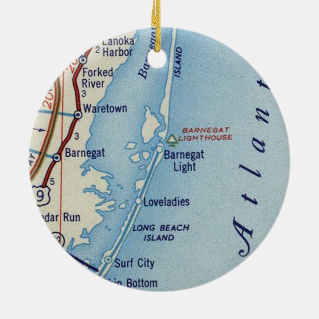 Barnegat Lighthouse Vintage Map Ceramic Ornament (Back)