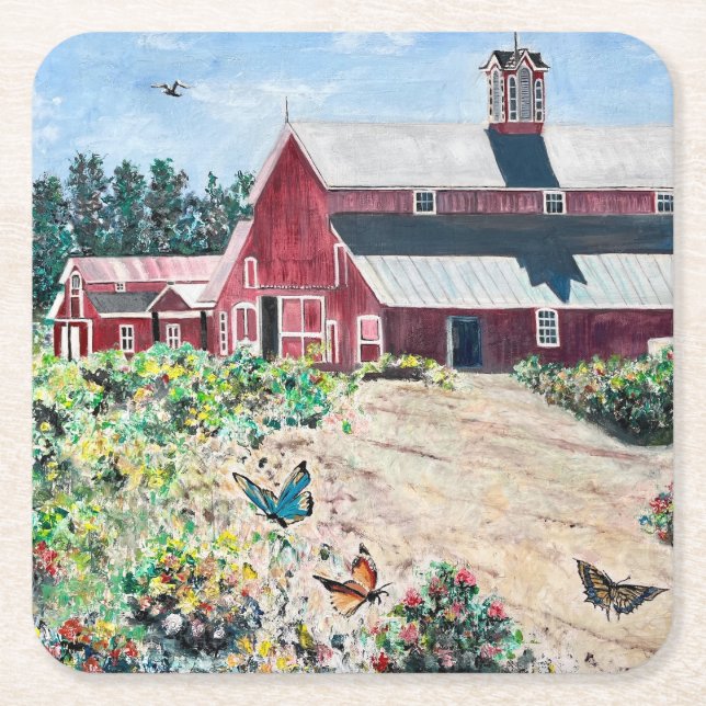 Barnes and butterflies square paper coaster (Front)