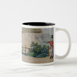 Barney fighting a duel Two-Tone coffee mug