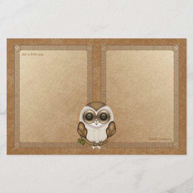 Barney The Barn Owl Notepaper Stationery (Front)