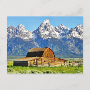 Barns Grand Tetons Mountains Postcard