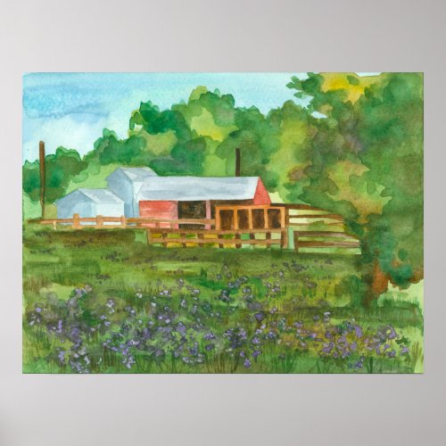 Barns On A Farm Ranch Alfalfa Field Poster