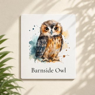 Barnside Owl Farmhouse Watercolor Metal Wall Art