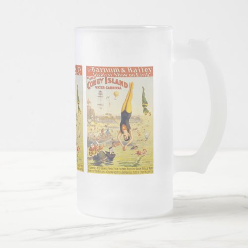 Barnum  Bailey Coney Island Water Carnival Frosted Glass Beer Mug