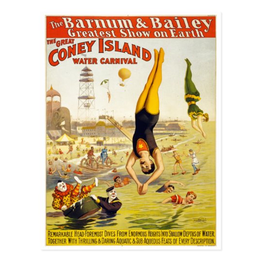 Barnum & Bailey Coney Island Water Carnival Vintage repro Postcard