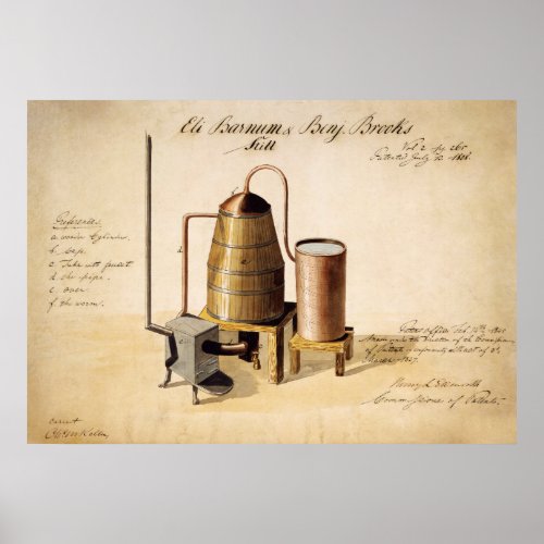 BARNUM  BROOKS LIQUOR STILL PATENT 1808 POSTER