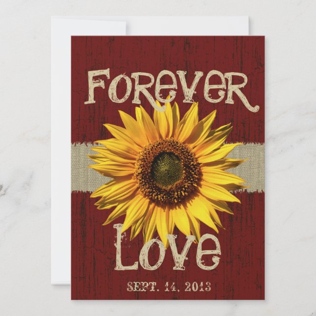 Barnwood and Burlap Sunflower Wedding Invitation (Front)