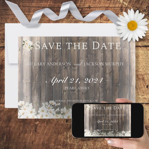 Barnwood and Daisies Wedding Save The Date