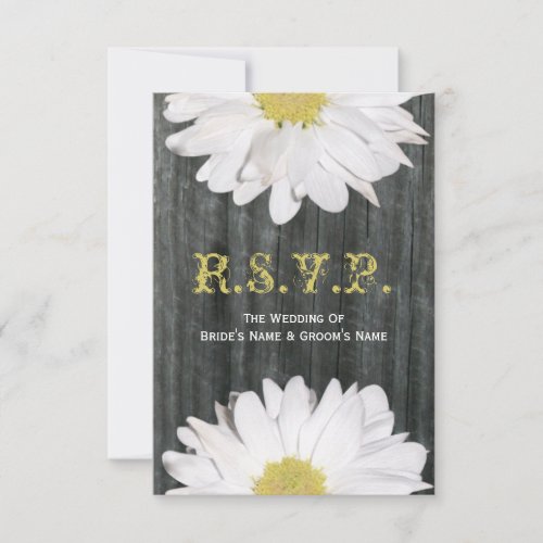 Barnwood and Daisy Wedding Small RSVP