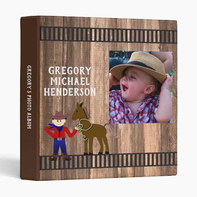 Barnwood And Horse Boy Custom Photo Album 3 Ring Binder (Front/Spine)