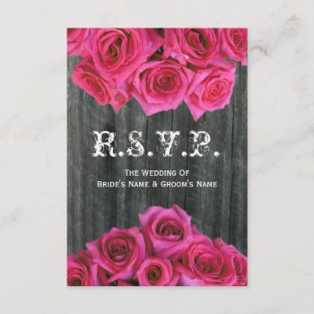 Barnwood And Hot Pink Roses Wedding Small Rsvp by thepinkschoolhouse at Zazzle