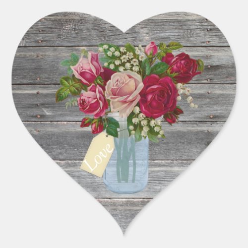 Barnwood and Roses in Mason Jar Love Tag