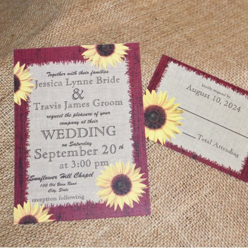 Barnwood and Sunflower Wedding Custom Invites