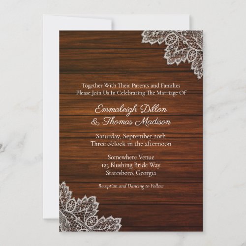Barnwood and Vintage Lace Wedding Invitation