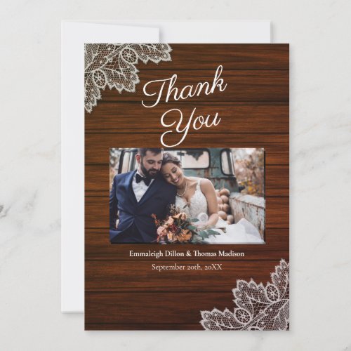 Barnwood and Vintage Lace Wedding Thank You Card