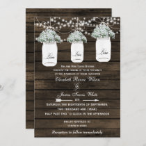 Barnwood baby's breath mason jar wedding invites