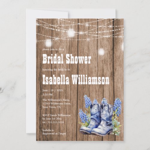 Barnwood   Blue Bonnet Bridal Shower Invitation