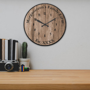 Barnwood Brown Rustic Family Home Established Large Clock