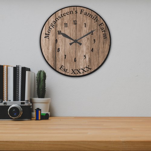 Barnwood Brown Rustic Family Home Established Large Clock