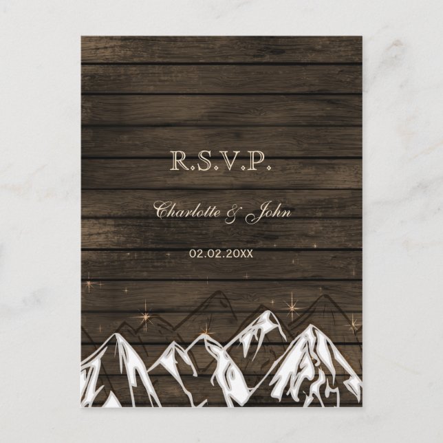 Barnwood Camping Rustic Mountains Wedding rsvp Invitation Postcard (Front)