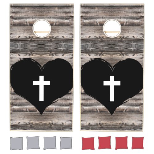 barnwood chic HEART  CROSS design  Cornhole Set