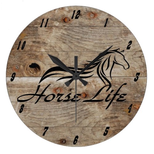Barnwood clock with Horse Life logo