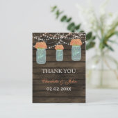 Barnwood coral flowers mason jars Thank You notes (Standing Front)