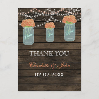 Barnwood coral flowers mason jars Thank You notes