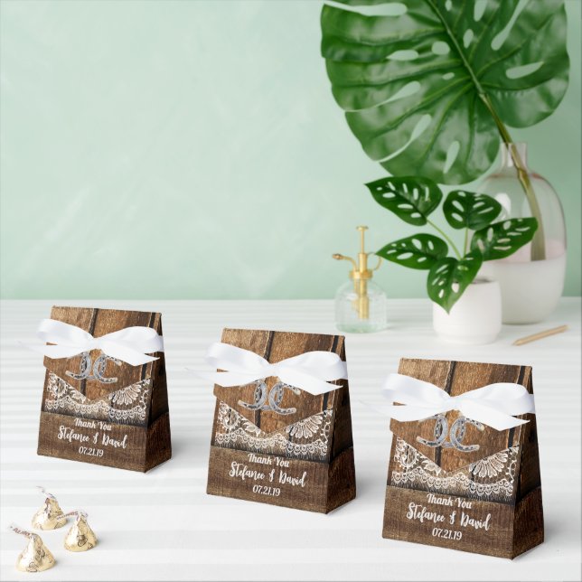 BARNWOOD, COUNTRY LACE & HORSESHOES FAVOR BOXES (Multiple)