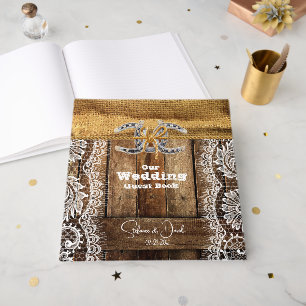 Barnwood Country Lace Horseshoes Wedding Guest Book