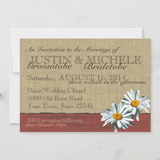 Barnwood Daisies BBQ Wedding Invitation (Front)