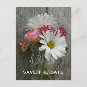 Barnwood, Daisies, & Strawflowers Save The Date Announcement Postcard