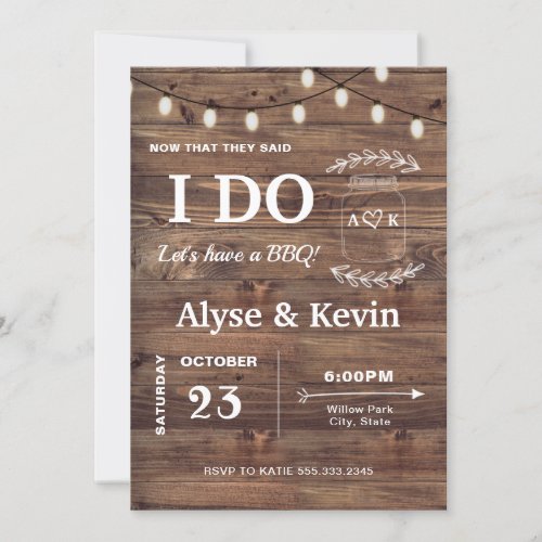 Barnwood Fairy Lights I DO BBQ Invitation