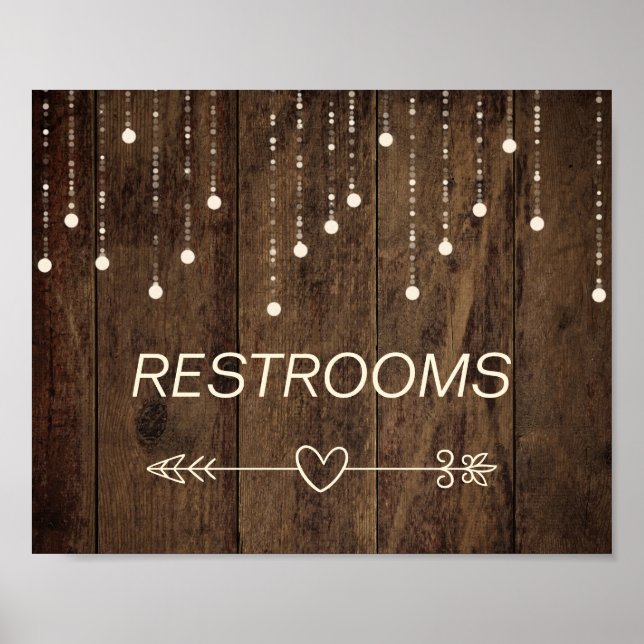 Barnwood Fairy Lights Left Arrow Bathroom Sign (Front)