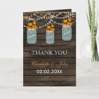 Barnwood  fall leaves mason jars Thank You cards