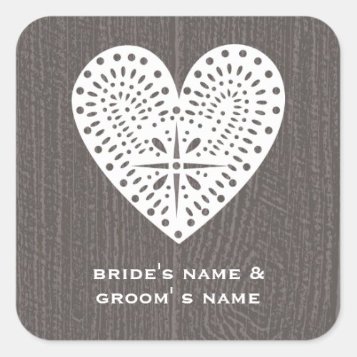Barnwood Inspired Lace Heart Wedding Sticker
