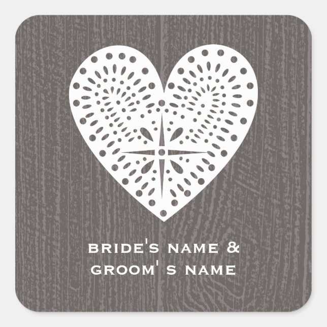 Barnwood Inspired Lace Heart Wedding Sticker (Front)